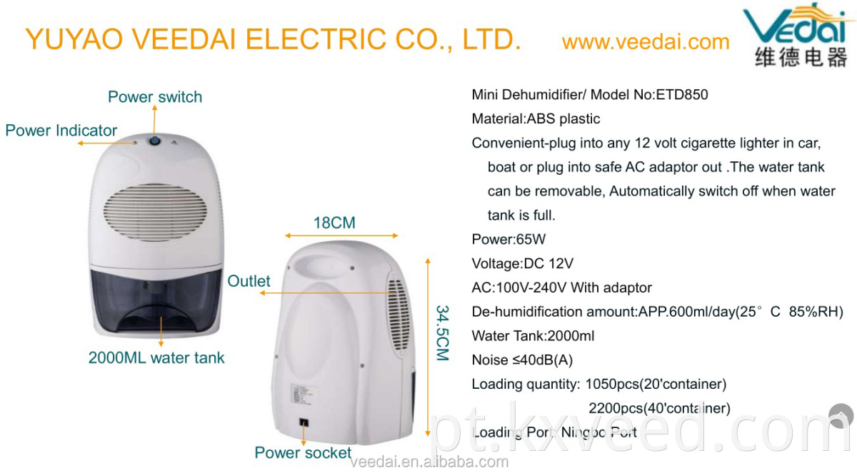 2L Pletier Termoelétrico Ce Armário Dehumidifier água potável